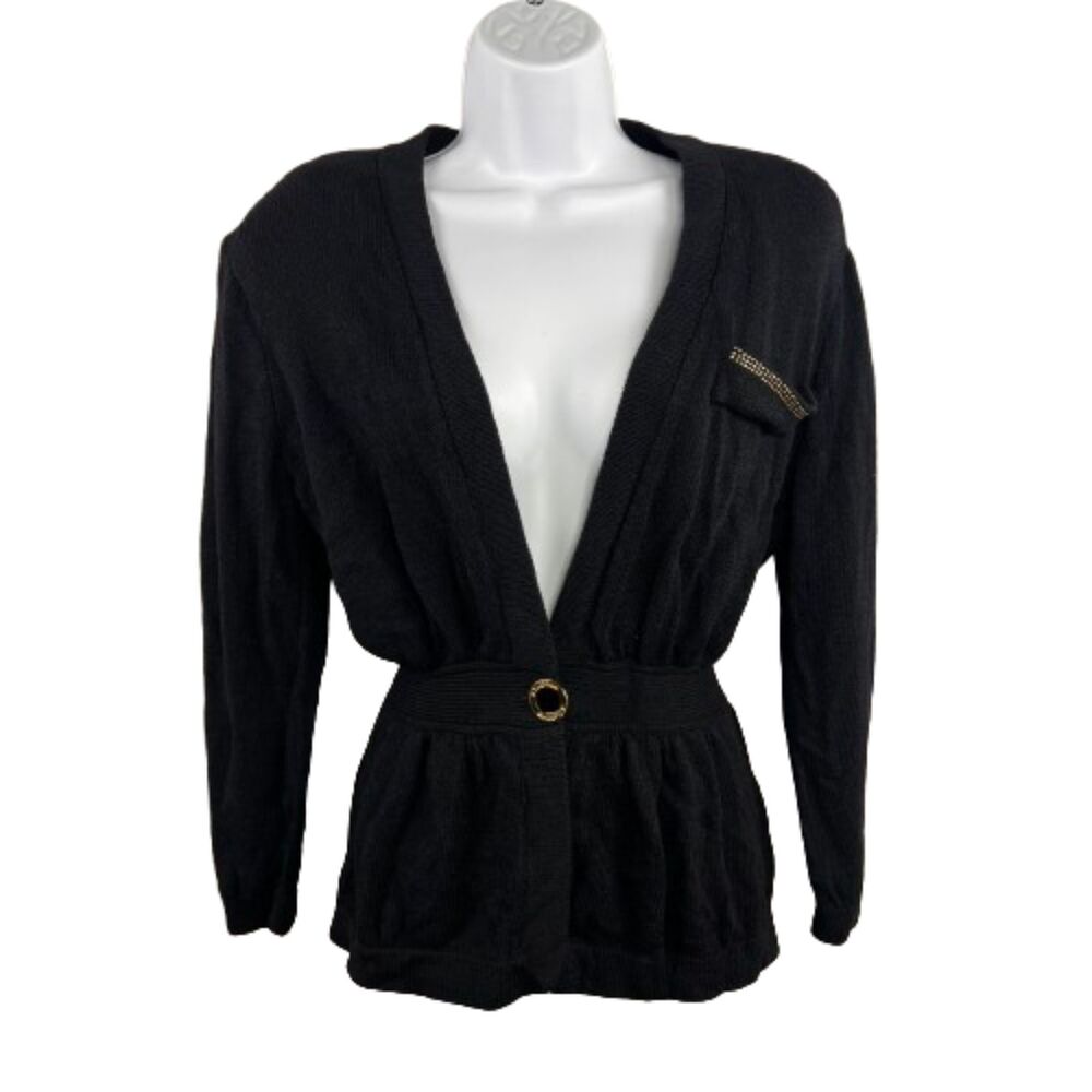 St. John for Saks Fifth Avenue Black Knit Wool Cardigan Gold Hardware Size 8/ M